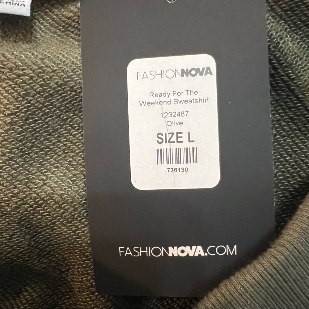 Fashion Nova Ready For‎ The Weekend Olive Sweatshirt. Size Large. NWT. - Picture 9 of 12